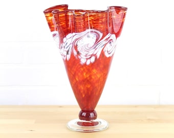 Red Hand Blown Glass Vase