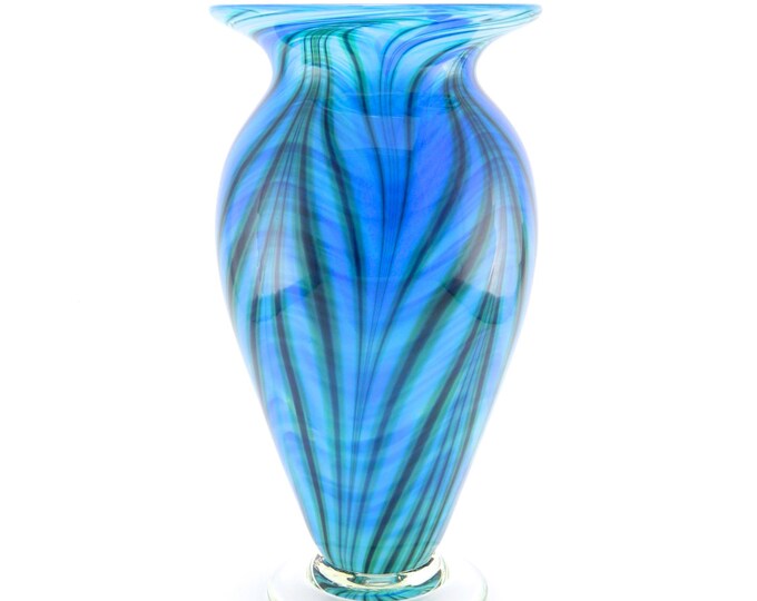 Hand Blown Art Glass Vase Turquoise Green and Lapis Blue Etsy