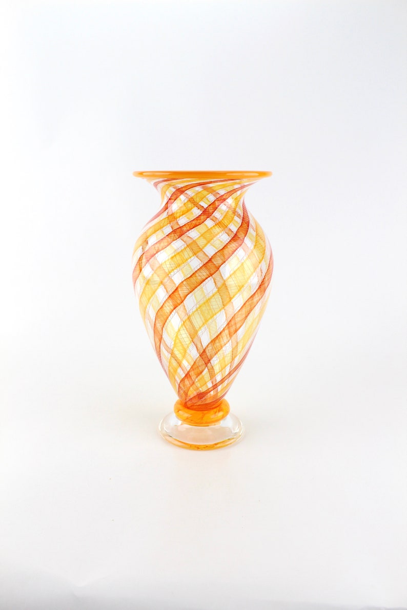 Orange Hand Blown Art Glass Vase Etsy