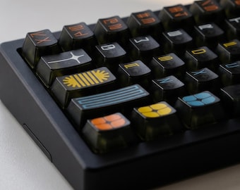 Black Comic Transparent Keycaps Set – Cherry Profile for MX Mechanical Keyboard RGB Backlit