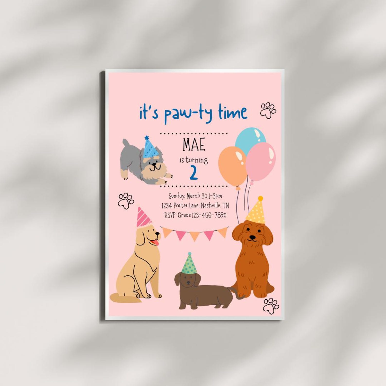 Editable Dog Birthday Invitation Template | Let’s Paw-ty Party Invite ...