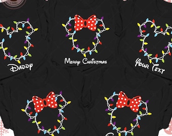Custom Name Disney Family Shirt, Mickey's Merry Xmas Party T-Shirt, Mickey and Minnie Disney Couples Matching Christmas Lights Sweatshirt