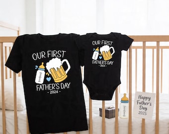 初めての父の日Tシャツ、初めての父の日Tシャツ、2025年父の日パーソナライズギフト、父と赤ちゃんのお揃いシャツ、新米パパへの初めての贈り物
