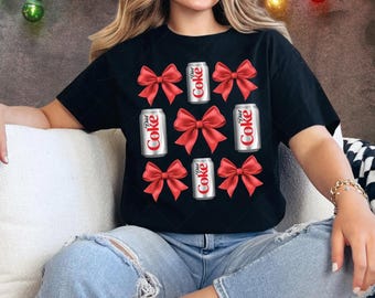 Diet Coke Christmas Bow Graphic Shirt, Cute Soda Lover Tee , Holiday Coke Can Sweatshirt Hoodie Gift