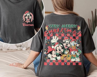 Comfort Colors® Retro Disney Character Shirt &Sweatshirt Vintage Checkered Design, Double-Sided Print