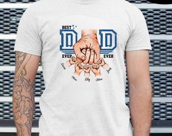 Camiseta para papá e hijo, diseño de manos personalizado, camiseta con nombres personalizados, camisetas para papá e hijos, camisetas personalizadas para el Día del Padre