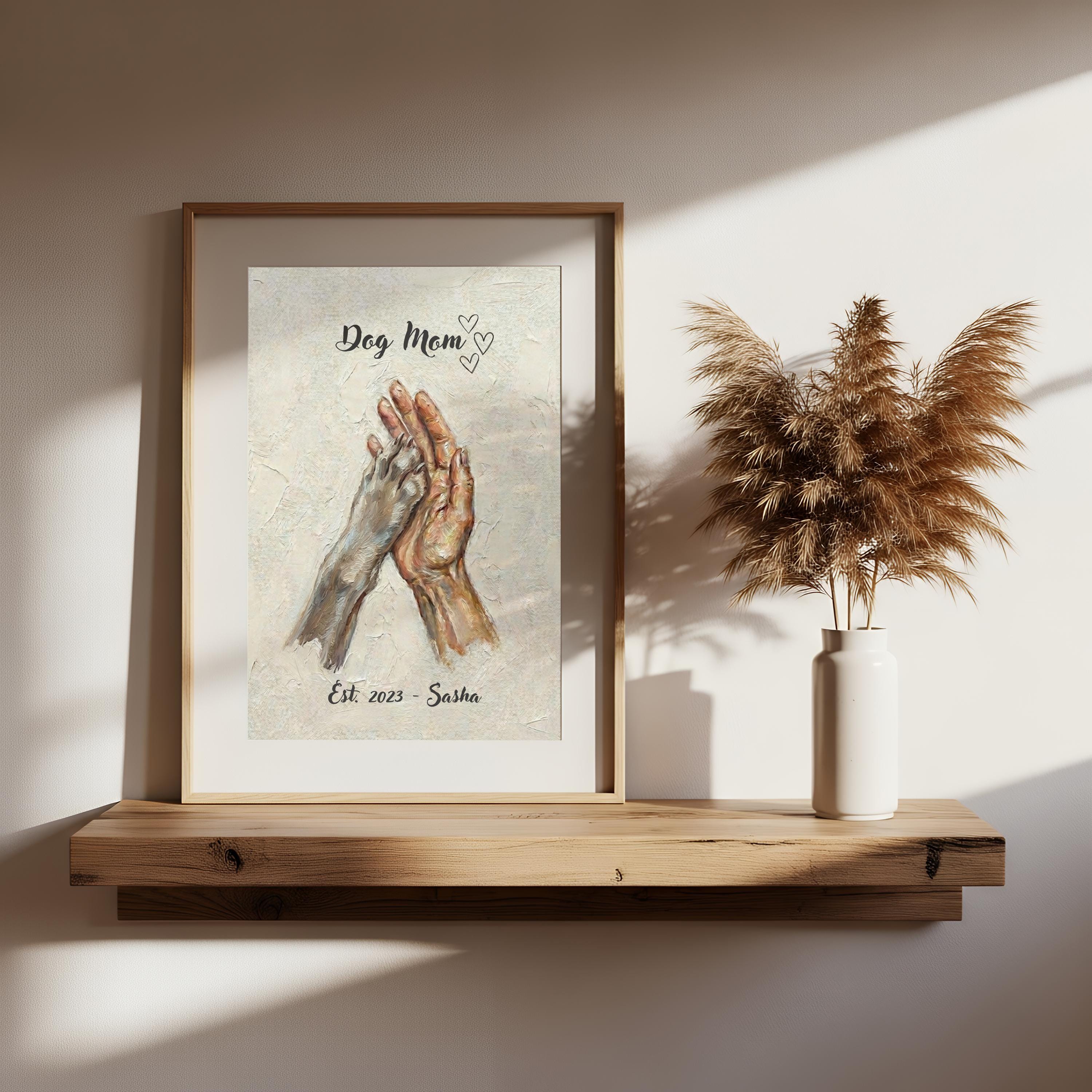 Personalized Pet Portrait Digital Print, Custom Name Dog Mom Art, Hand ...