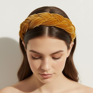 Diadema trenzada de terciopelo, banda para el pelo acolchada de felpa, estilo bohemio chic