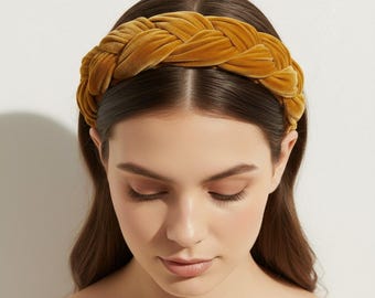 Diadema trenzada de terciopelo, banda para el pelo acolchada de felpa, estilo bohemio chic