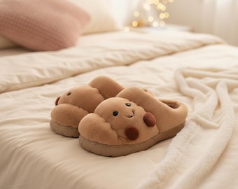 Leuke croissantpantoffels, grappige broodhuisschoenen voor dames, gezellige pluche antislipslippers en esthetisch fijnproeverscadeau voor haar