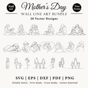 Mother & Child Line Art Bundle | Minimalist Single Wall Art (20 Vector Designs)