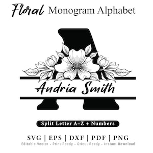 Floral Monogram SVG Alphabet Bundle | A–Z Letters & 0–9 Numbers | Split Letter Monogram | Cricut Cut Files
