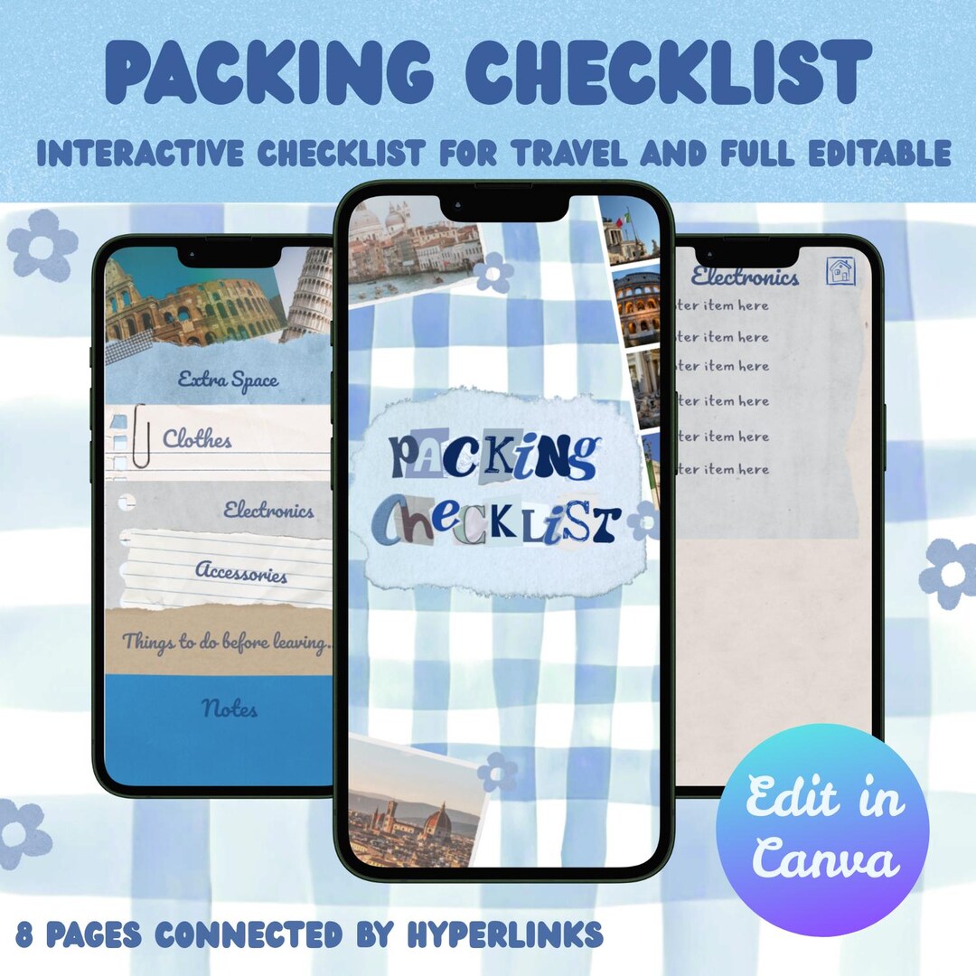 Interactive Checklist.pdf Fully Editable Packing Checklist Interactive Digital Download Travel ...