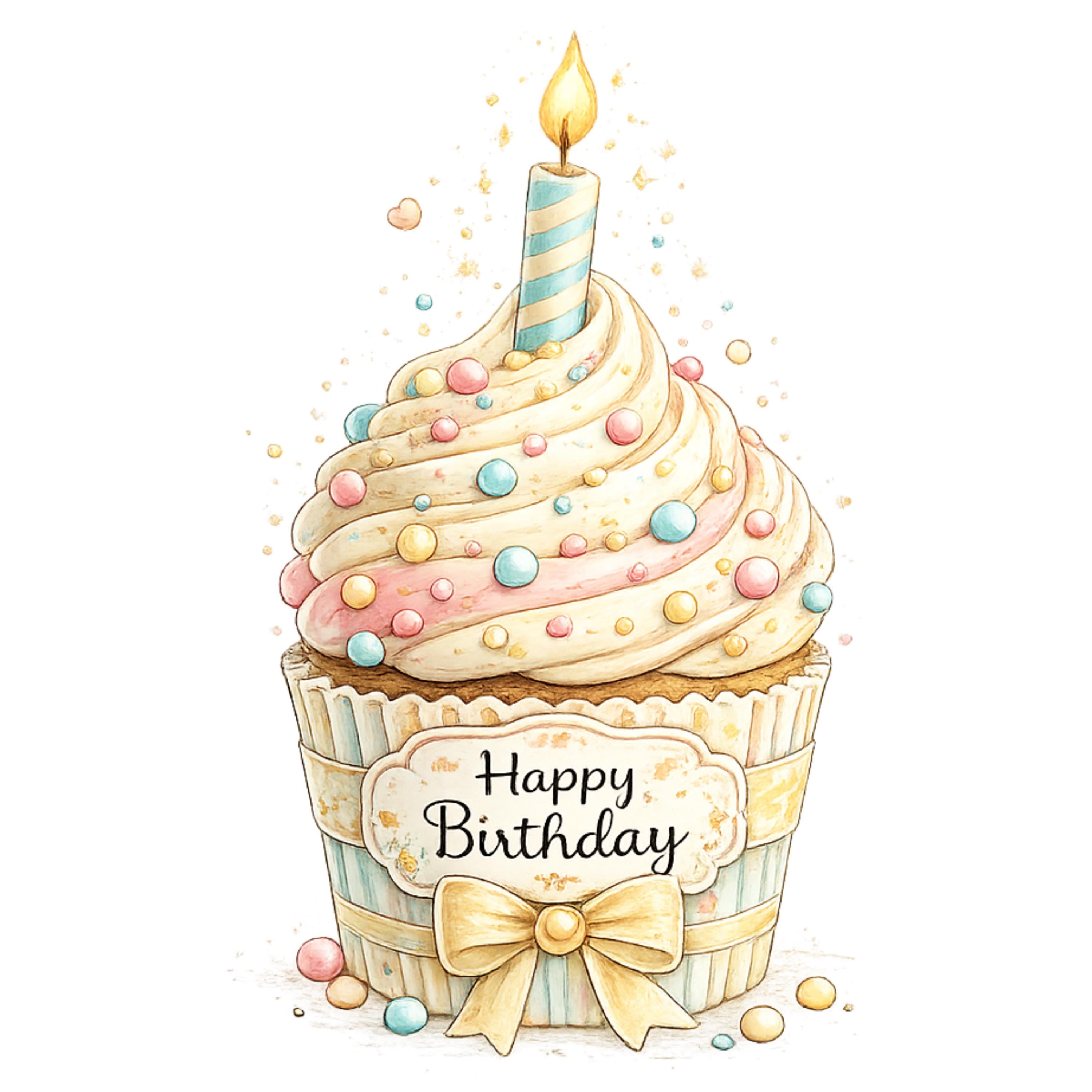 Whimsical Birthday Cupcake Watercolor Clipart Bundle (digital Download ...