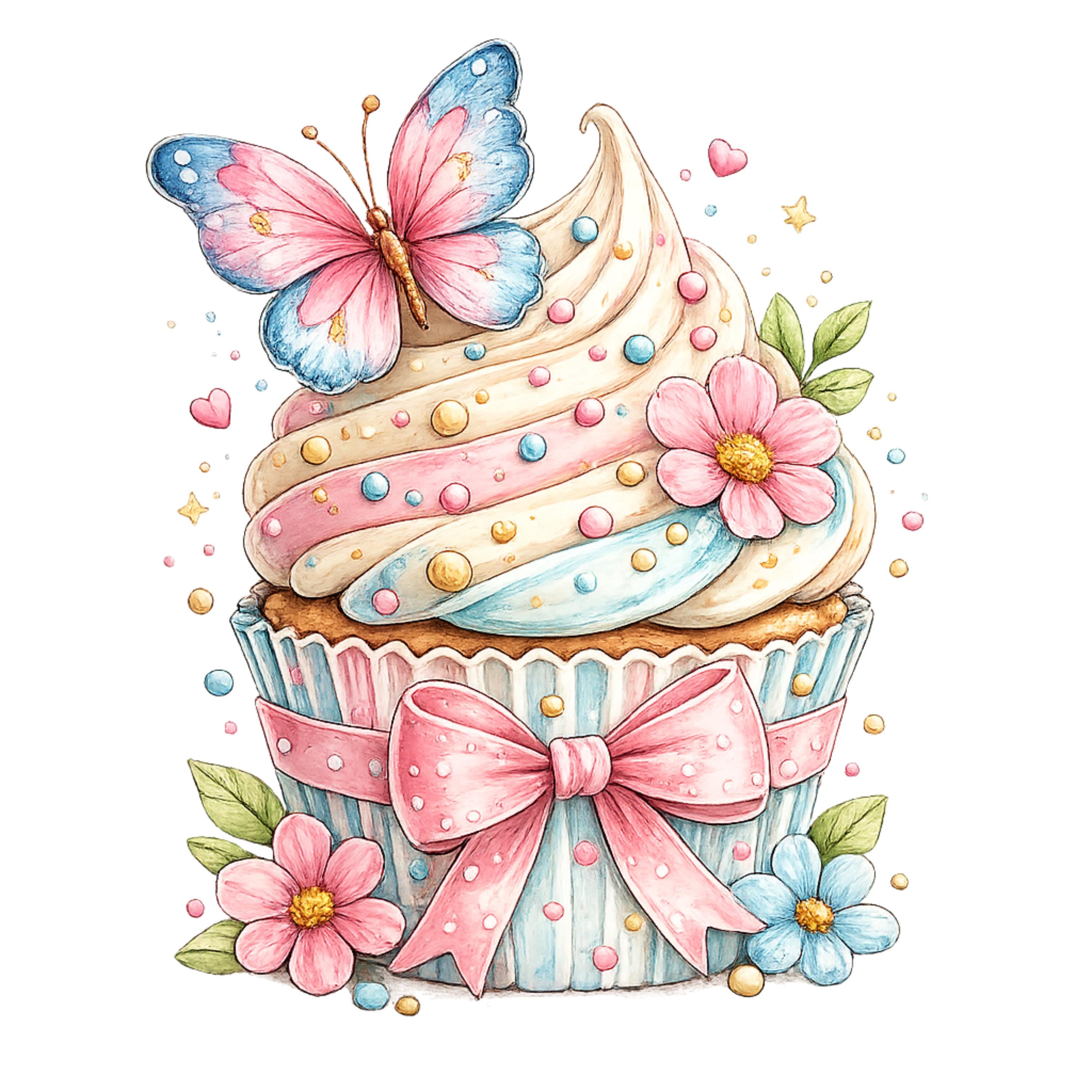 Whimsical Birthday Cupcake Watercolor Clipart Bundle (digital Download ...