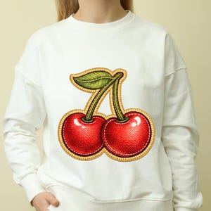 Retro Cherry Embroidery PNG, Patch Clipart (Digital Download)