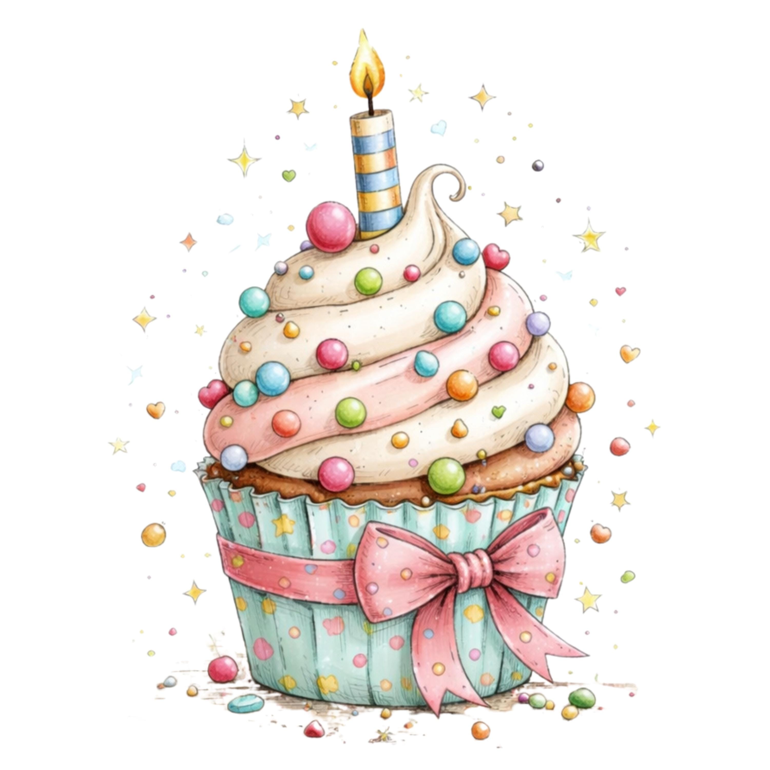 Whimsical Birthday Cupcake Watercolor Clipart Bundle (digital Download ...
