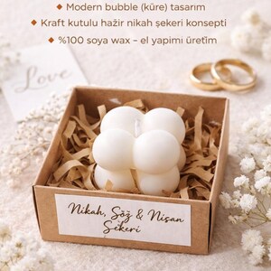 Bougie cube en cire de soja faite main - Cadeau de mariage en boîte kraft