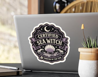 Certified Sea Witch Sticker Kiss-Cut Vinyl Decal | Ocean Shell Witchcraft