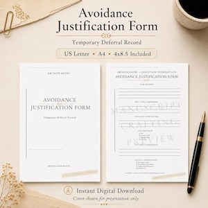 Avoidance Justification Form - Printable, Procrastination Tracker, ADHD Executive Dysfunction Planner, Digital Download
