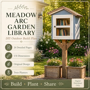 Cottage style Little Free Library Plans for Diy Lovers, Woodworking Blueprint Pdf, Diy Furniture plans, Outdoor bookshelf, garden decor