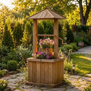 Doe-het-zelf houten wensput bouwplannen voor doe-het-zelf liefhebbers, bloempot voor in de tuin (PDF), printbare houtbewerkingsplannen, tuindecoratie, digitale download