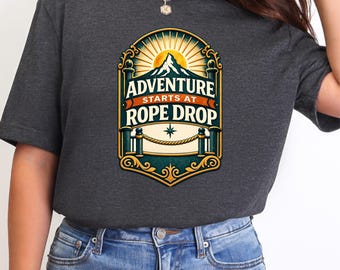 Adventure Starts-shirt met touwhalster | Vintage T-shirt met themapark