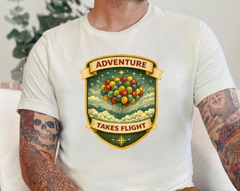 Shirt avontuur duurt een tijdje | Vintage T-shirt met ballonbadge