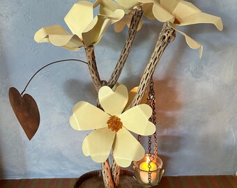 Incredibly Gorgeous!!! Cholla Wood With Hand Sculpted Metal Flowers