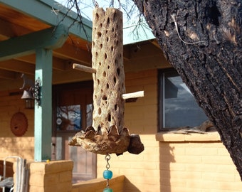 Southwest Saguaro Cactus Boot with Chunky Cholla Cactus Wood Hanging Bird Feeder with Metal Heart