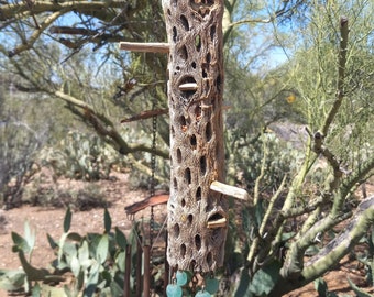 Rustic 12 inch Cholla Cactus Wood Bird Feeder with African Glass Beads