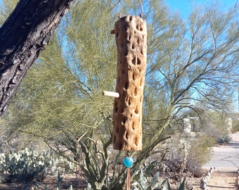 Rustic Southwest  Cholla Cactus Wood Bird Feeder with African Glass Bead