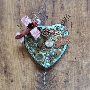 Funky Industrial Steampunk Wood Heart on Steroids with Metal Airplane and More