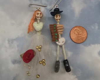 Bride and Groom Day of the Dead Character Earrings/Suger Skull