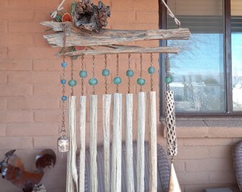 Large Saguaro Cactus Skeleton Rib, Cholla Wood, Cactus Boot Soft Windchime/ Suncatcher/ Wall Hanging with African Recycled Glass Beads