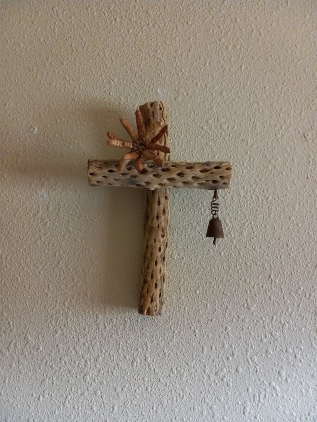 Chunky 12 Inch Cholla Cactus Wood Cross With Handmade Mesquite Pod ...