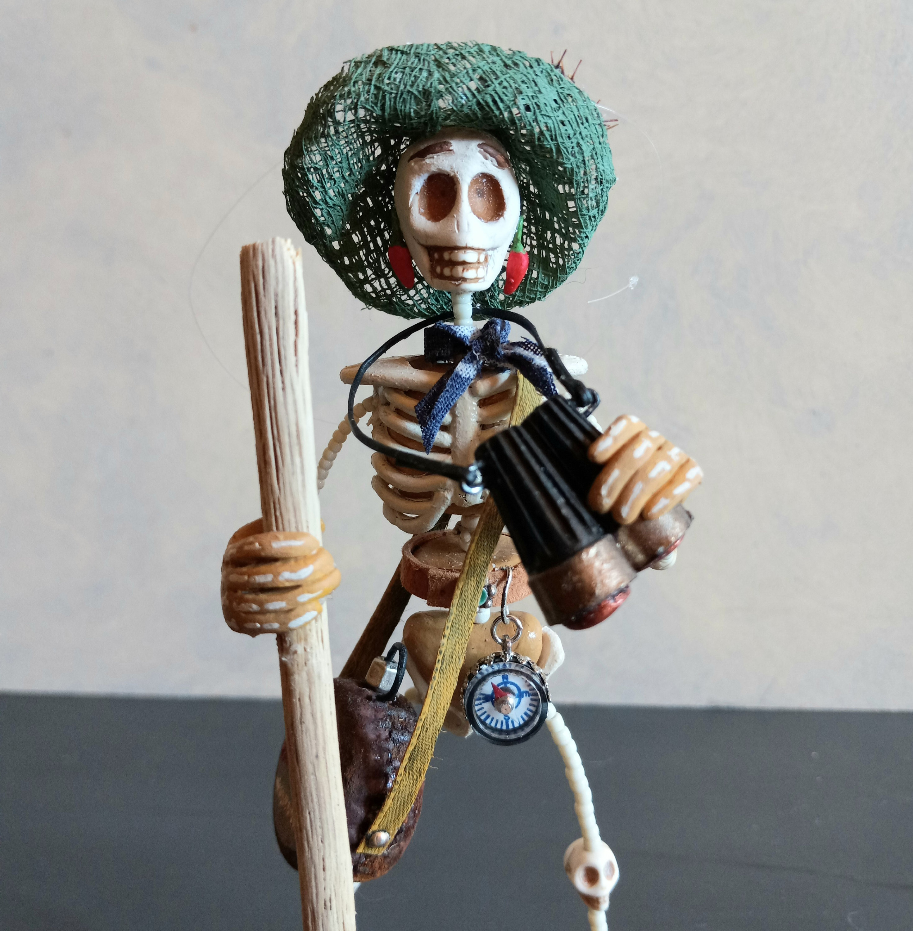 Desert Hiker/birder Day of the Dead Skeleton Figurine/sugar Skull