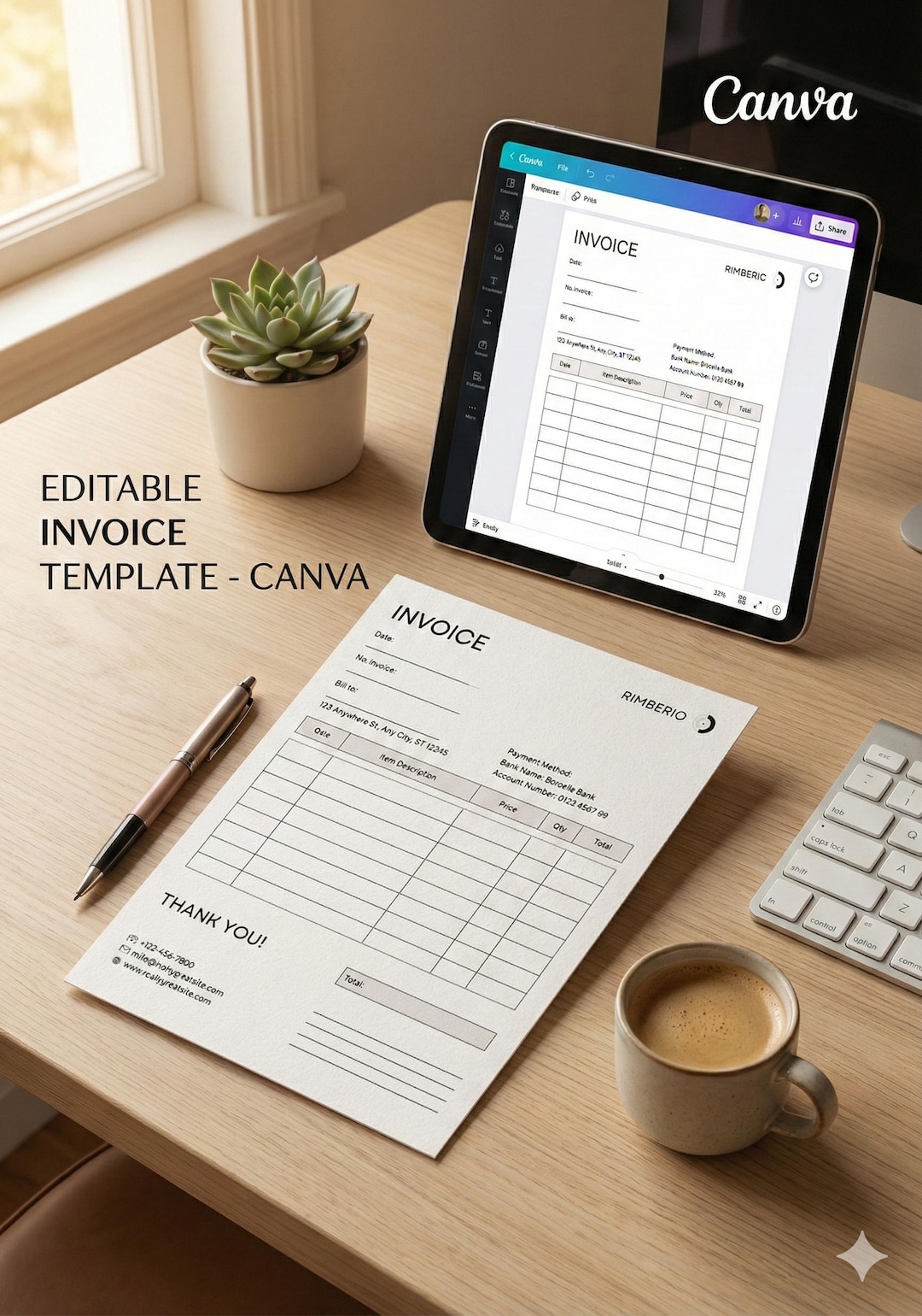 Editable Invoice Template for Canva | Printable Small Business Billing ...