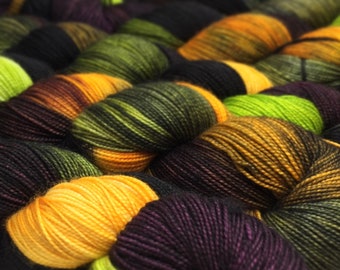 Fingering Weight, "Carolina Fiber Ghouls" Merino Wool Superwash Yarn, 4 oz, machine washable yarn