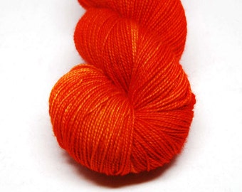 Fingering Weight, "Tangerine" Merino Wool Superwash Yarn, 4 oz, machine washable yarn
