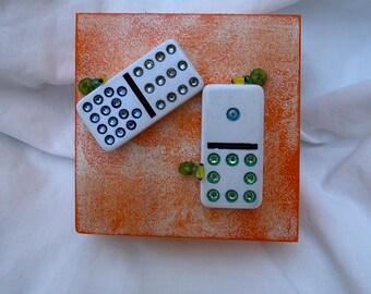 Original Neon Orange Domino Beetle Wall Art Whimsical Dopamine Decor Mixed Media Handmade Decor Art Piece