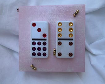 Original Baby Pink Domino Ant Wall Art Whimsical Dopamine Decor Mixed Media Handmade Decor Art Piece