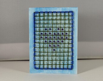 Mixed Media Original art ACEO 2.5x3.5 art card beaded embroidered flowers moth “cross stitch??”