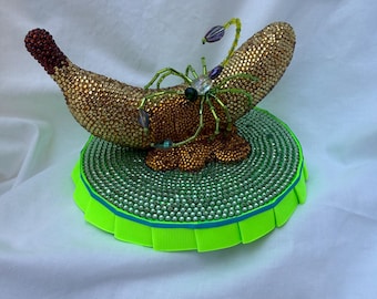 Original Canvas Rhinestone Banana Scorpion Wall Art Whimsical Dopamine Decor Mixed Media Handmade Decor Art Piece