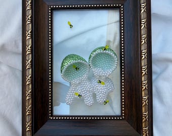 Original Frame Rhinestone Egg with Ants Wall Art Whimsical Dopamine Decor Mixed Media Handmade Decor Art Piece