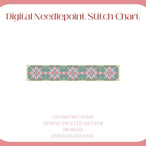 Geometric Stars (Spring Palette) Key Fob/Bookmark - Digital Needlepoint Chart