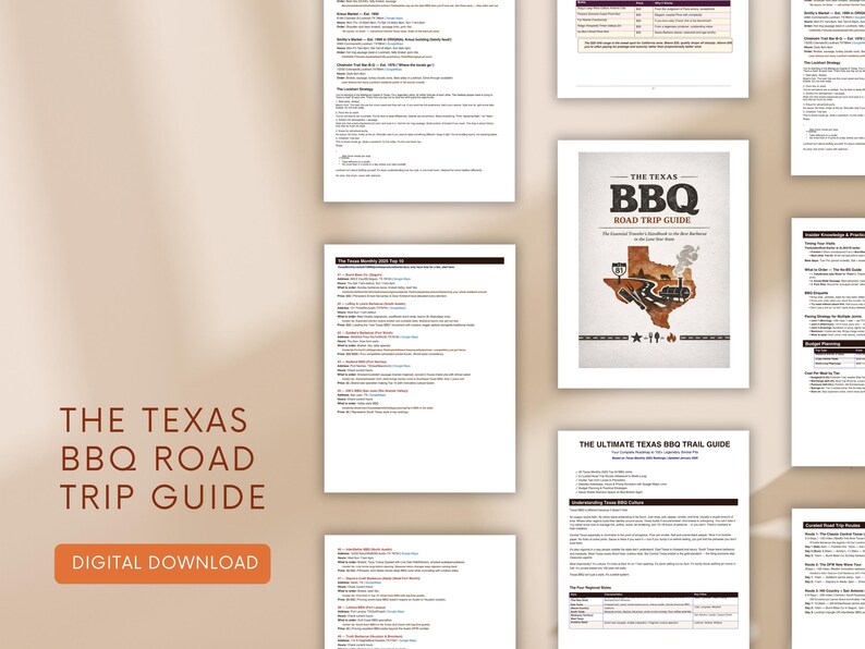 Texas BBQ Road Trip Guide Printable – Top 50 Smokehouses, Lockhart