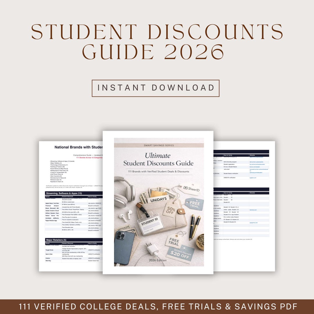 Student Discounts Guide 2026 Printable – 111 Verified College Deals ...