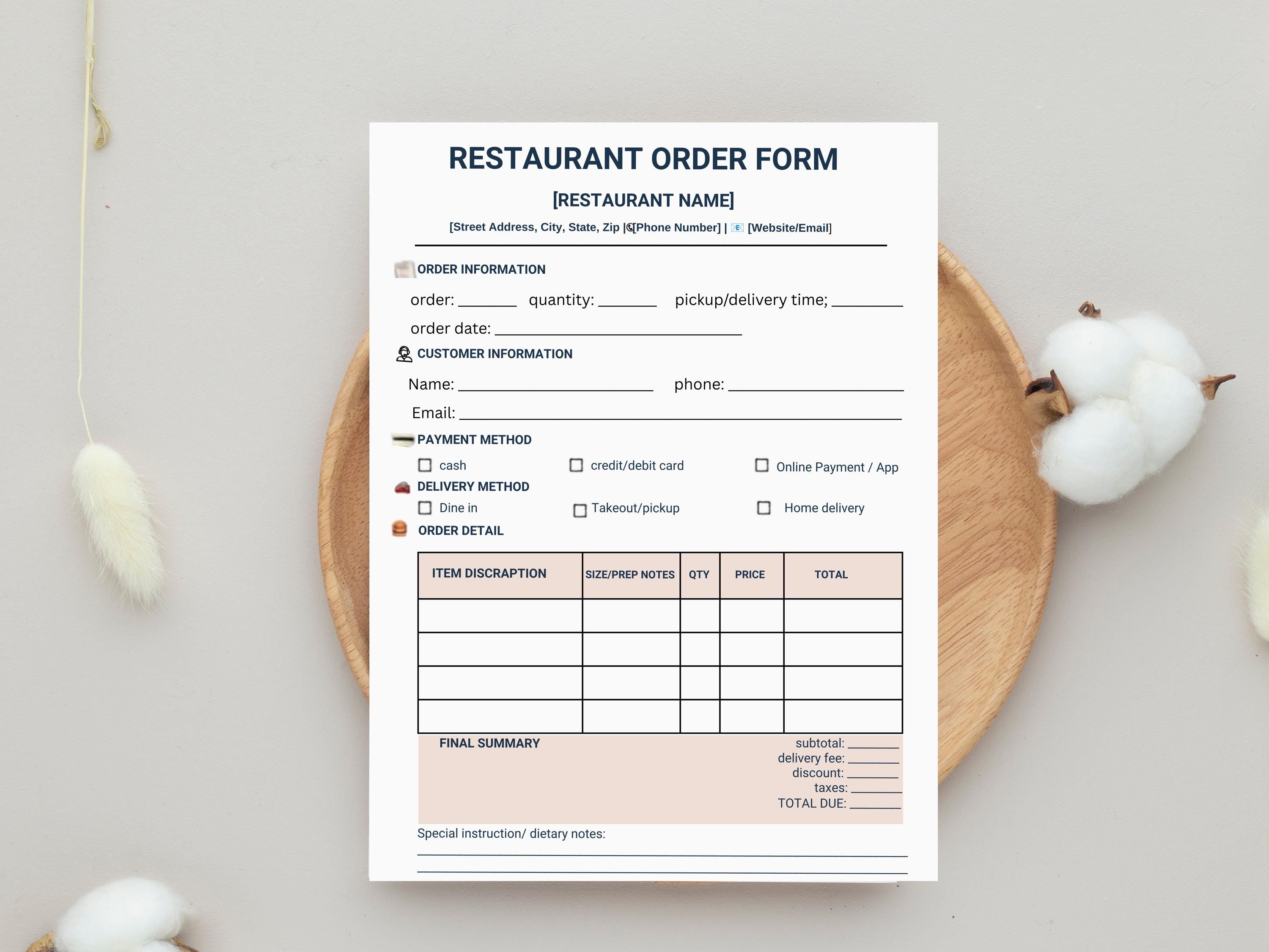 Order Form Template for Restaurant and Food, Order Form Template, Canva ...