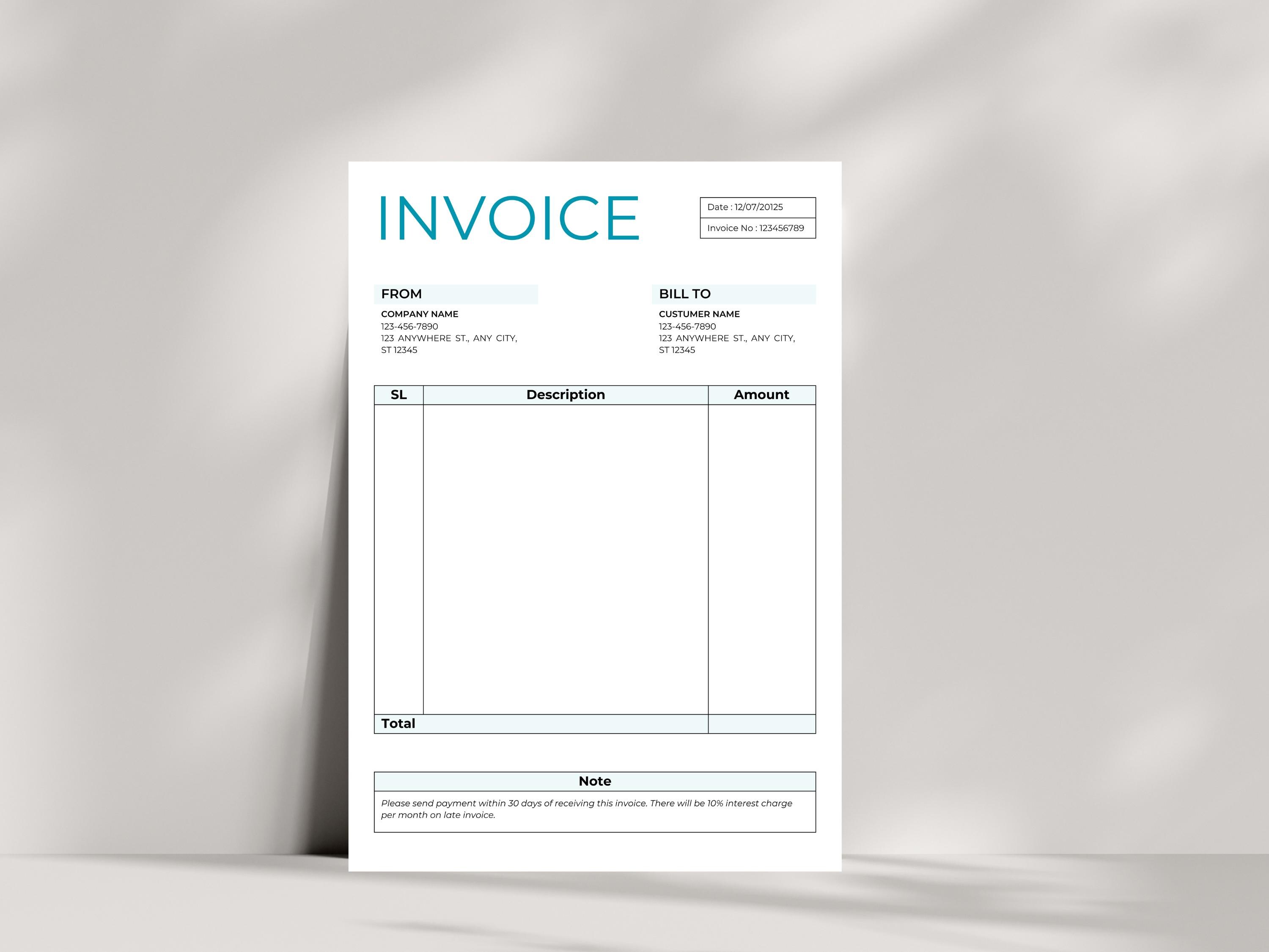 Minimalist Invoice Template Uk, Canva Edible Invoice, Small Business ...